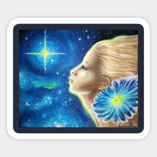 The memory of the girl withba blue flower Sticker
